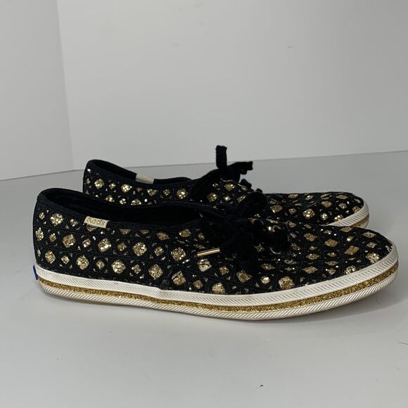 Keds by Kate Spade black woven gold glitter sneakers - Picture 3 of 10